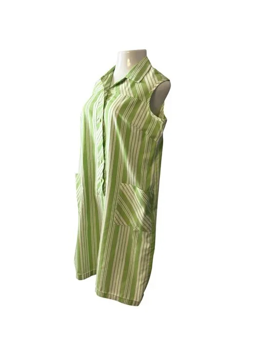 Vintage 60's Womens Dress Handmade Green White Stripe Sleeveless Shift 14 16 - Picture 4 of 15